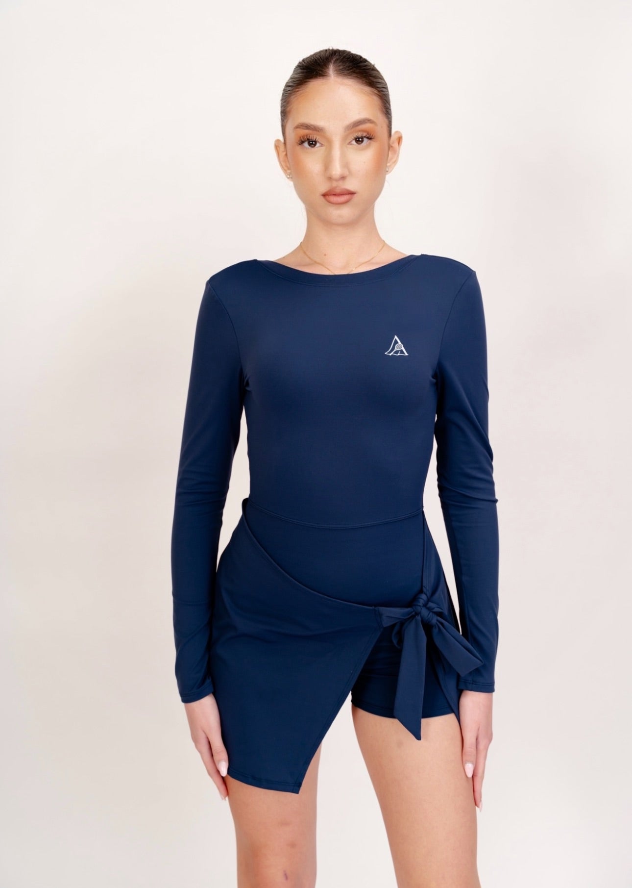 Salopetă sport cu efect de fustă – design 2 în 1, mânecă lungă - Midnight Blue